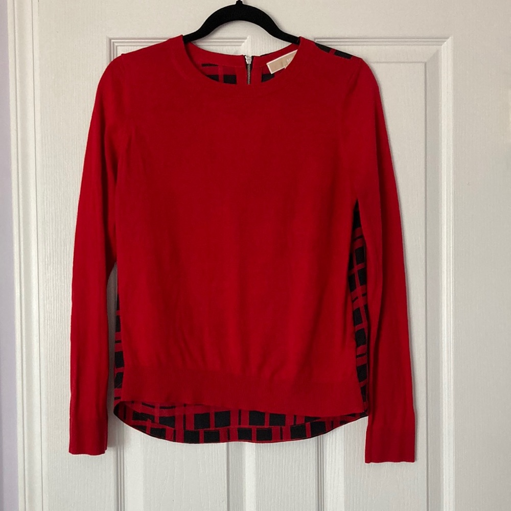 Red Sweater with Plaid Back